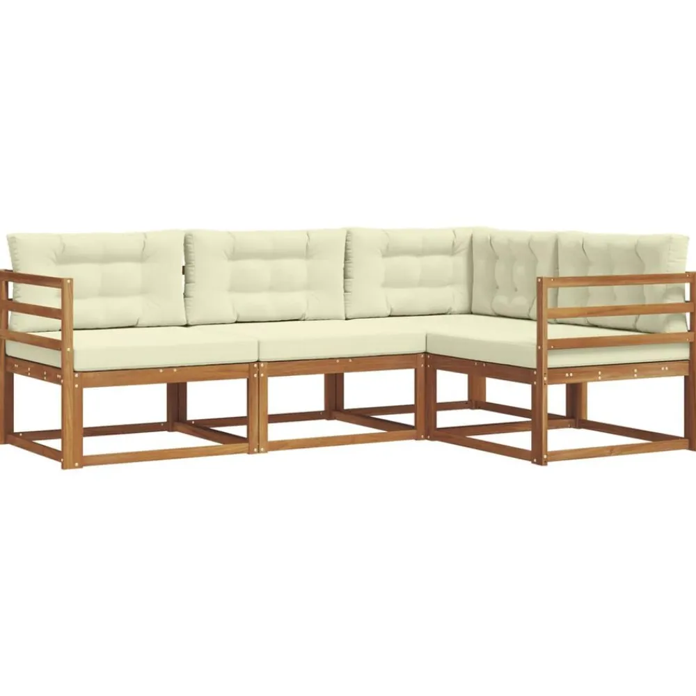Buiten bankenset met kussen 4 pcs Natuurlijk en Crème>vidaXL Discount