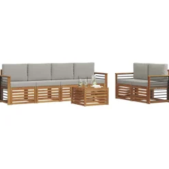 Buiten bankenset met kussen 7 pcs Natuurlijk en Lichtgrijs><noscript><img width=