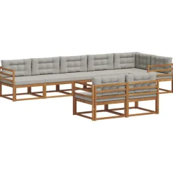 Buiten bankenset met kussen 8 pcs Natuurlijk en Lichtgrijs>vidaXL Sale