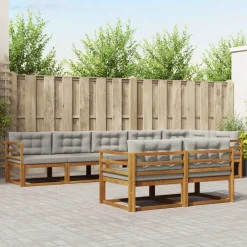 Buiten bankenset met kussen 8 pcs Natuurlijk en Lichtgrijs>vidaXL Sale