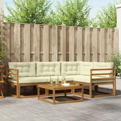 Buiten bankenset met kussen 5 pcs Natuurlijk en Crème>vidaXL Hot