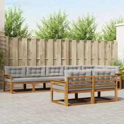 Buiten bankenset met kussen 8 pcs Natuurlijk en Lichtgrijs>vidaXL Outlet