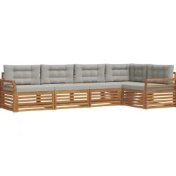 Meubelsets*vidaXL Buiten bankenset met kussen 5 pcs Natuurlijk en Lichtgrijs Naturel en lichtgrijs