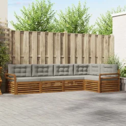 Meubelsets*vidaXL Buiten bankenset met kussen 5 pcs Natuurlijk en Lichtgrijs Naturel en lichtgrijs