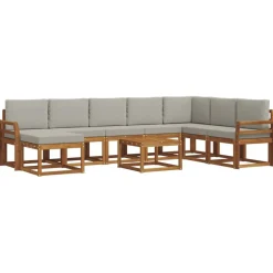Buiten bankenset met kussen 9 pcs Natuurlijk en Lichtgrijs>vidaXL Online