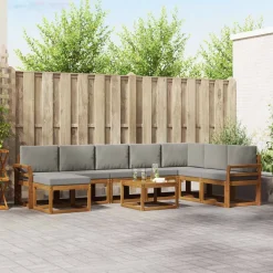 Buiten bankenset met kussen 9 pcs Natuurlijk en Lichtgrijs>vidaXL Online