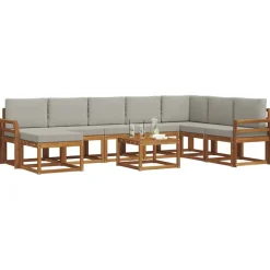 Buiten bankenset met kussen 9 pcs Natuurlijk en Lichtgrijs><noscript><img width=