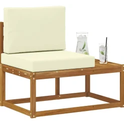 Tuinmeubelen*vidaXL Buiten Eind Sofa Naturel 91 x 63 x 73 cm Massief Acaciahout Natuurlijk en cr&egrave;me