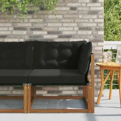 Tuinmeubelen*vidaXL Buiten Hoek Sofa Massief Acaciahout Naturel Naturel en zwart