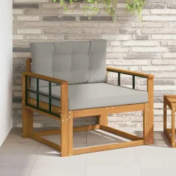 Accessoires Voor Stoelen En Banken*vidaXL Buiten Midden Sofa Massief Acaciahout Naturel Naturel en lichtgrijs