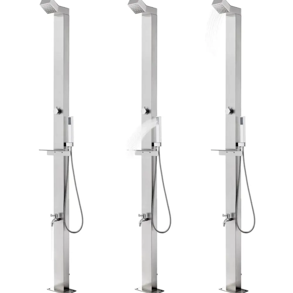Buitendouche met grijze basis 225 cm roestvrij staal>vidaXL Online