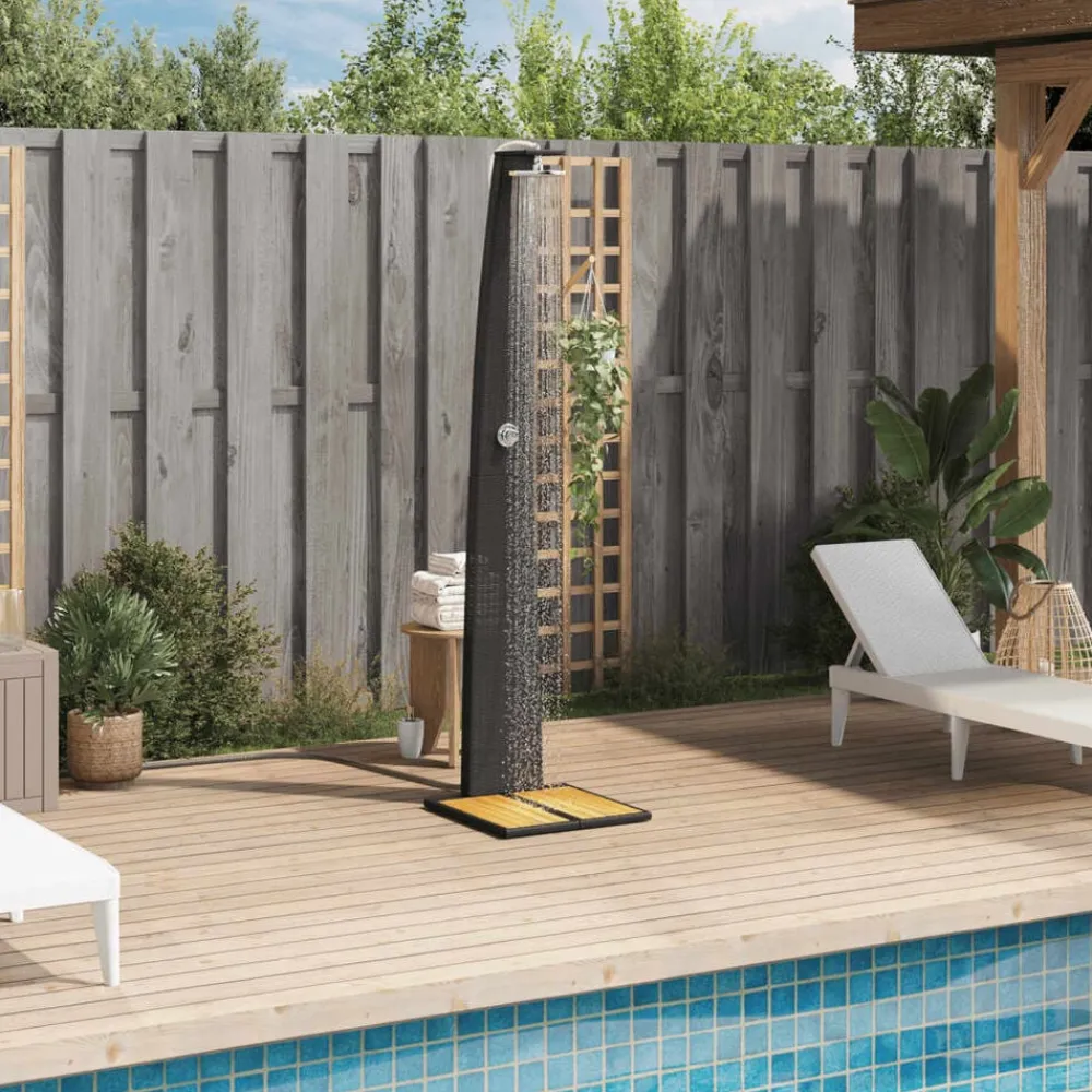 Buitendouche 55x60x224 cm poly rattan en acaciahout>vidaXL New
