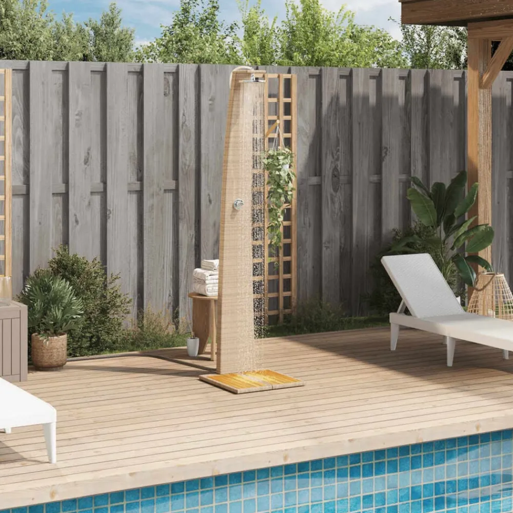 Zwembaden & Spa'S*vidaXL Buitendouche 55x60x224 cm poly rattan en acaciahout Beige