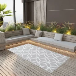 Tuin & Gazon*vidaXL Buitenkleed ARAKIL 80x150 cm PP grijs Grijs en wit