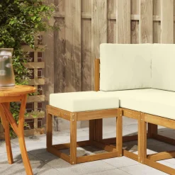 Tuinmeubelen*vidaXL Buitenstoolbank Massief Acaciahout Naturel Natuurlijk en cr&egrave;me