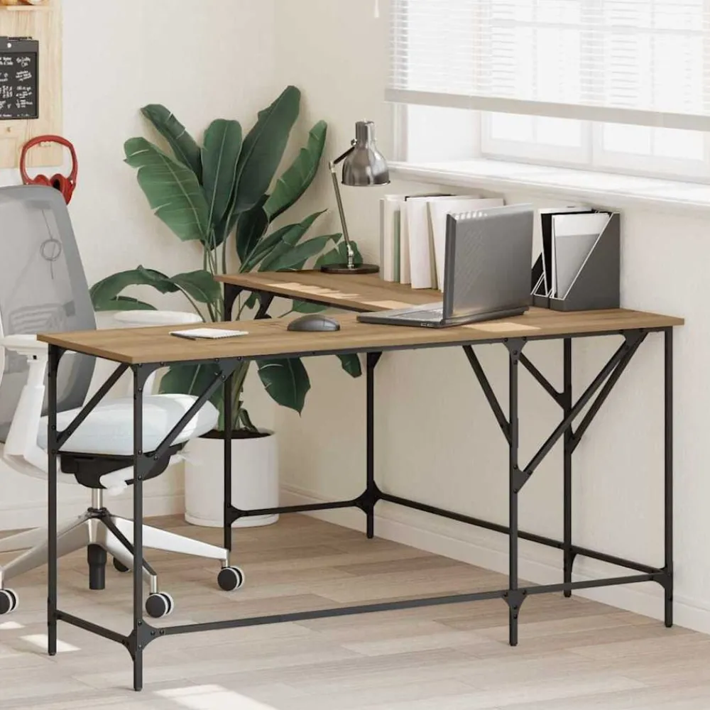 Kantoormeubelen*vidaXL Bureau Artisan Eiken 149 x 149 x 75 cm Bewerkt hout artisanaal eikenkleurig