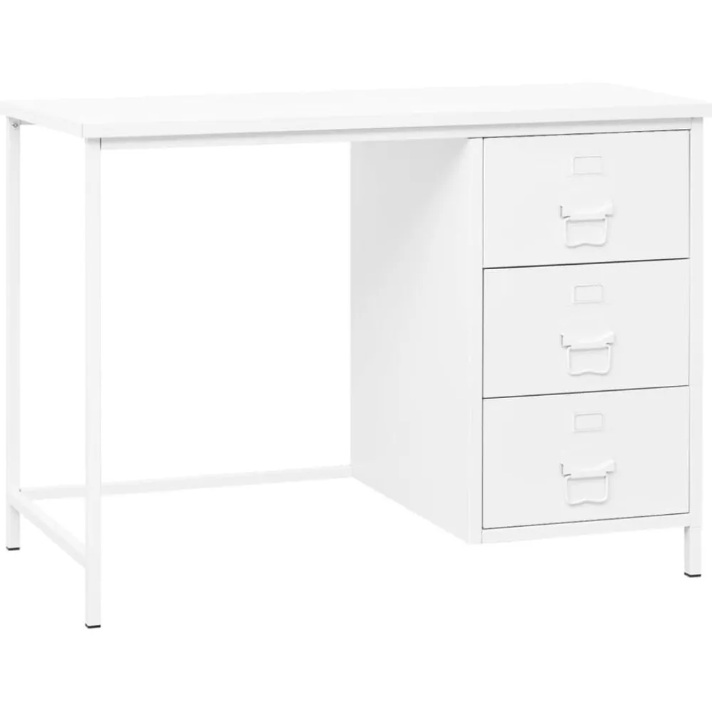 Kantoormeubelen*vidaXL Bureau industrieel met lades 105x52x75 cm staal Wit