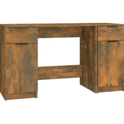 Kantoormeubelen*vidaXL Bureau met bijzetkast bewerkt hout kleurig Gerookt eiken