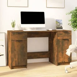 Kantoormeubelen*vidaXL Bureau met bijzetkast bewerkt hout kleurig Gerookt eiken