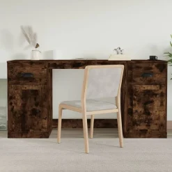 Kantoormeubelen*vidaXL Bureau met kast bewerkt hout kleurig Gerookt eiken