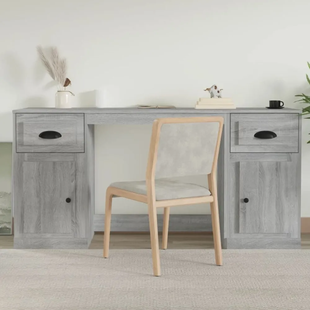 Kantoormeubelen*vidaXL Bureau met kast bewerkt hout eikenkleurig Grijs sonoma