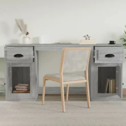 Kantoormeubelen*vidaXL Bureau met kast bewerkt hout eikenkleurig Grijs sonoma