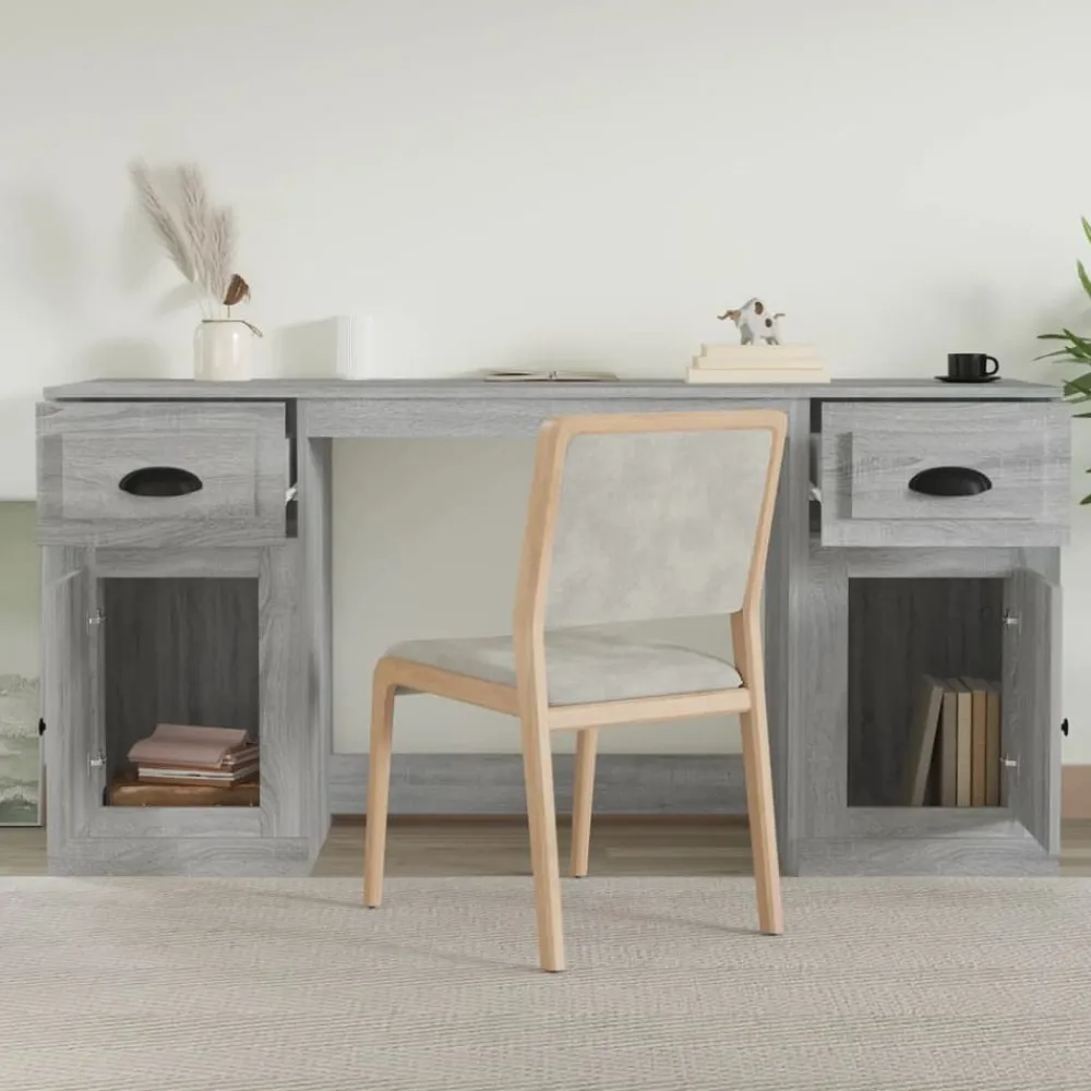 Kantoormeubelen*vidaXL Bureau met kast bewerkt hout eikenkleurig Grijs sonoma