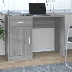 Kantoormeubelen*vidaXL Bureau met kast en lade 100x40x73 cm bewerkt hout Grijs sonoma