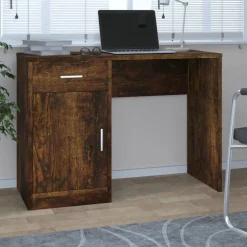 Kantoormeubelen*vidaXL Bureau met kast en lade 100x40x73 cm bewerkt hout Gerookt eiken