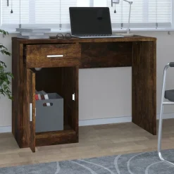 Kantoormeubelen*vidaXL Bureau met kast en lade 100x40x73 cm bewerkt hout Gerookt eiken