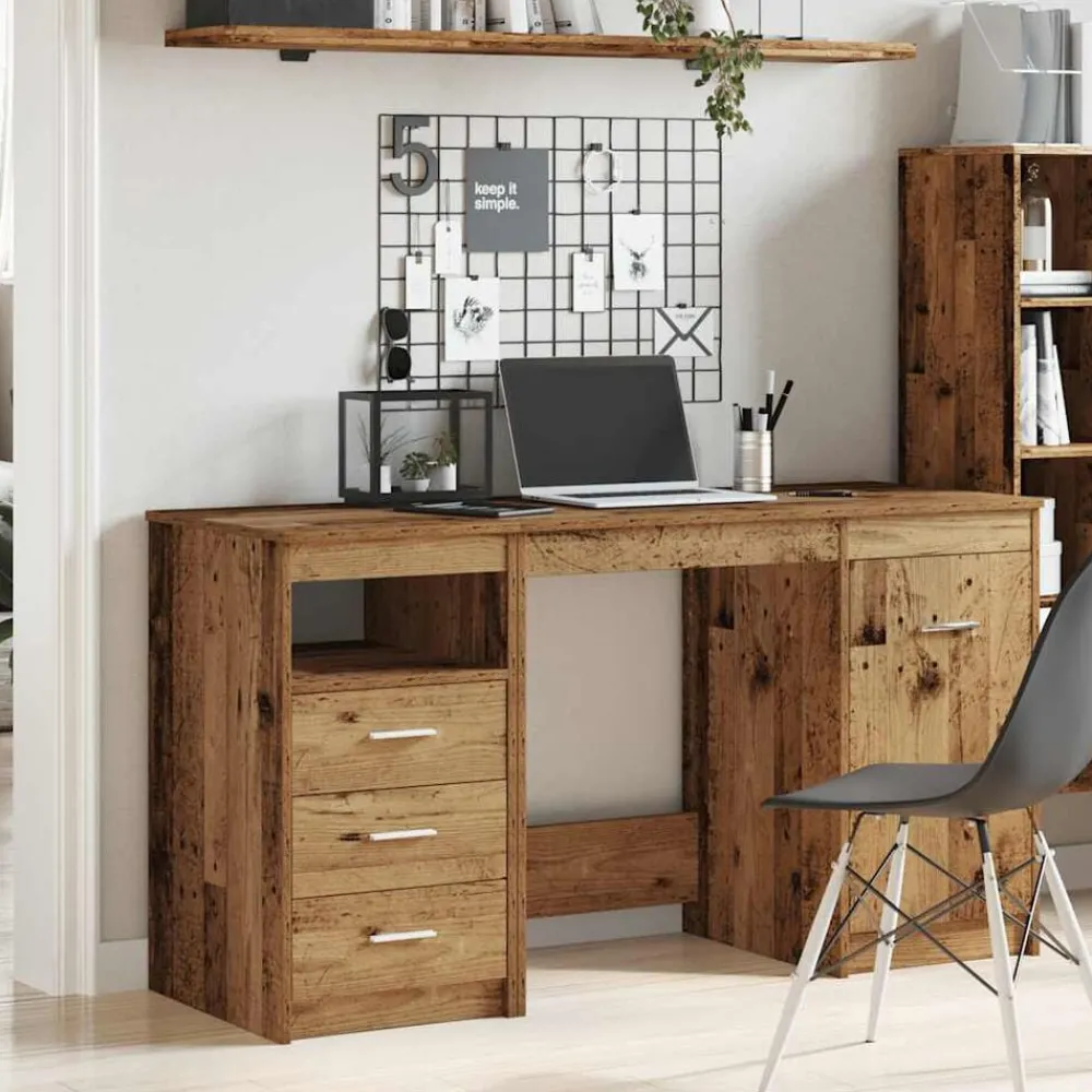 Kantoormeubelen*vidaXL Bureau met kast Bewerkt hout Oud hout