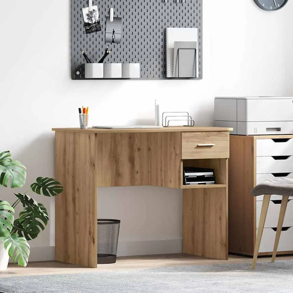 Kantoormeubelen*vidaXL Bureau met lade Artisan Eiken 90 x 49 x 75 cm Bewerkt hout artisanaal eikenkleurig