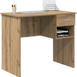 Kantoormeubelen*vidaXL Bureau met lade Artisan Eiken 90 x 49 x 75 cm Bewerkt hout artisanaal eikenkleurig