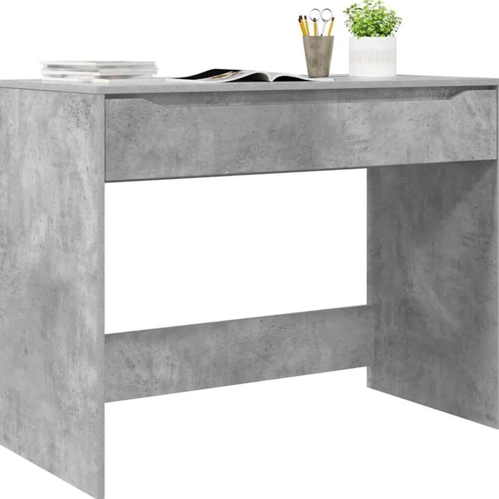 Kantoormeubelen*vidaXL Bureau met lade 100 x 50 x 78 cm Geconstrueerd hout Beton grijs