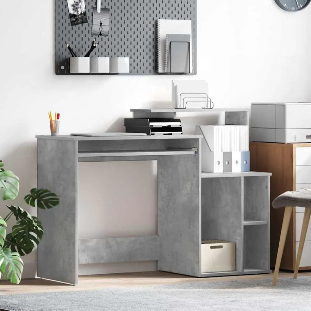 Bureau met lade Beton Grijs 120,5 x 44 x 88,5 cm Bewerkt hout>vidaXL New