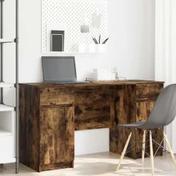 Kantoormeubelen*vidaXL Bureau met lade 140 x 49 x 76 cm Bewerkt hout Gerookt eiken