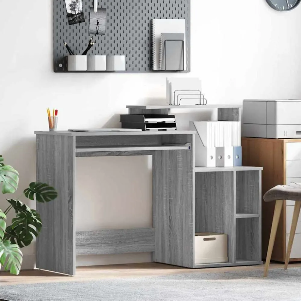 Kantoormeubelen*vidaXL Bureau met lade 120,5 x 44 x 88,5 cm Bewerkt hout Grijs sonoma