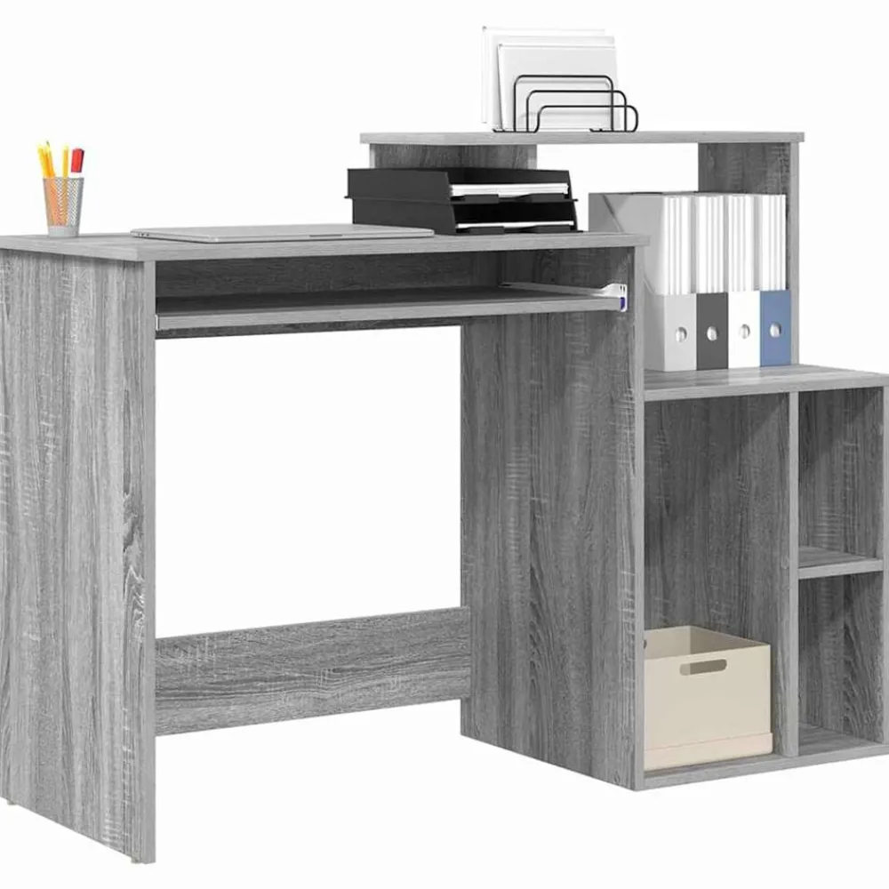 Kantoormeubelen*vidaXL Bureau met lade 120,5 x 44 x 88,5 cm Bewerkt hout Grijs sonoma