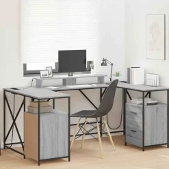 Kantoormeubelen*vidaXL Bureau met lade 182 x 101 x 87,5 cm Bewerkt hout Grijs sonoma