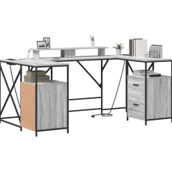 Kantoormeubelen*vidaXL Bureau met lade 182 x 101 x 87,5 cm Bewerkt hout Grijs sonoma
