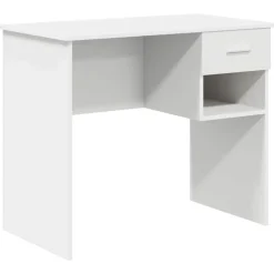 Kantoormeubelen*vidaXL Bureau met lade met plank 90 x 49 x 75 cm Bewerkt hout Wit