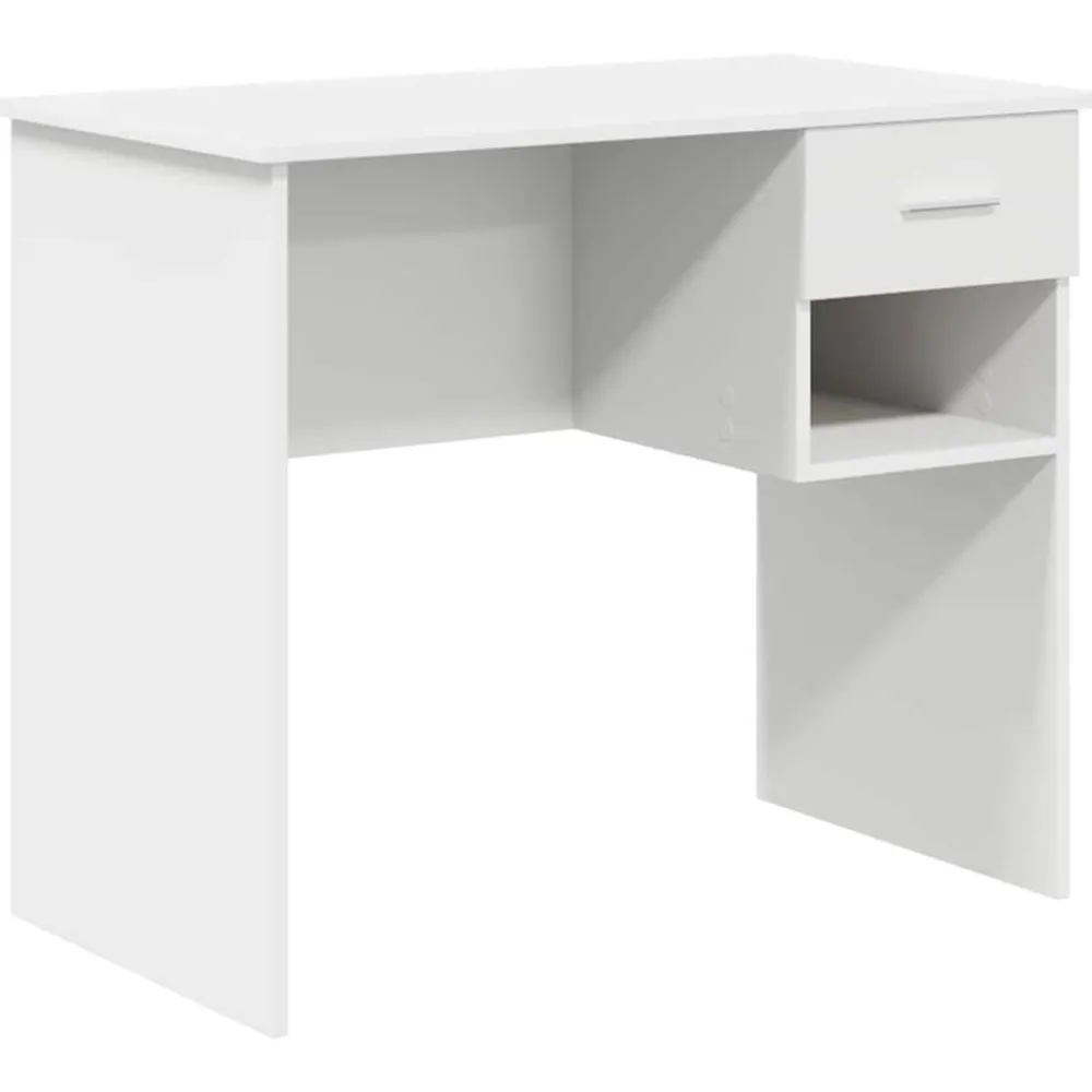 Kantoormeubelen*vidaXL Bureau met lade met plank 90 x 49 x 75 cm Bewerkt hout Wit