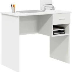 Kantoormeubelen*vidaXL Bureau met lade met plank 90 x 49 x 75 cm Bewerkt hout Wit