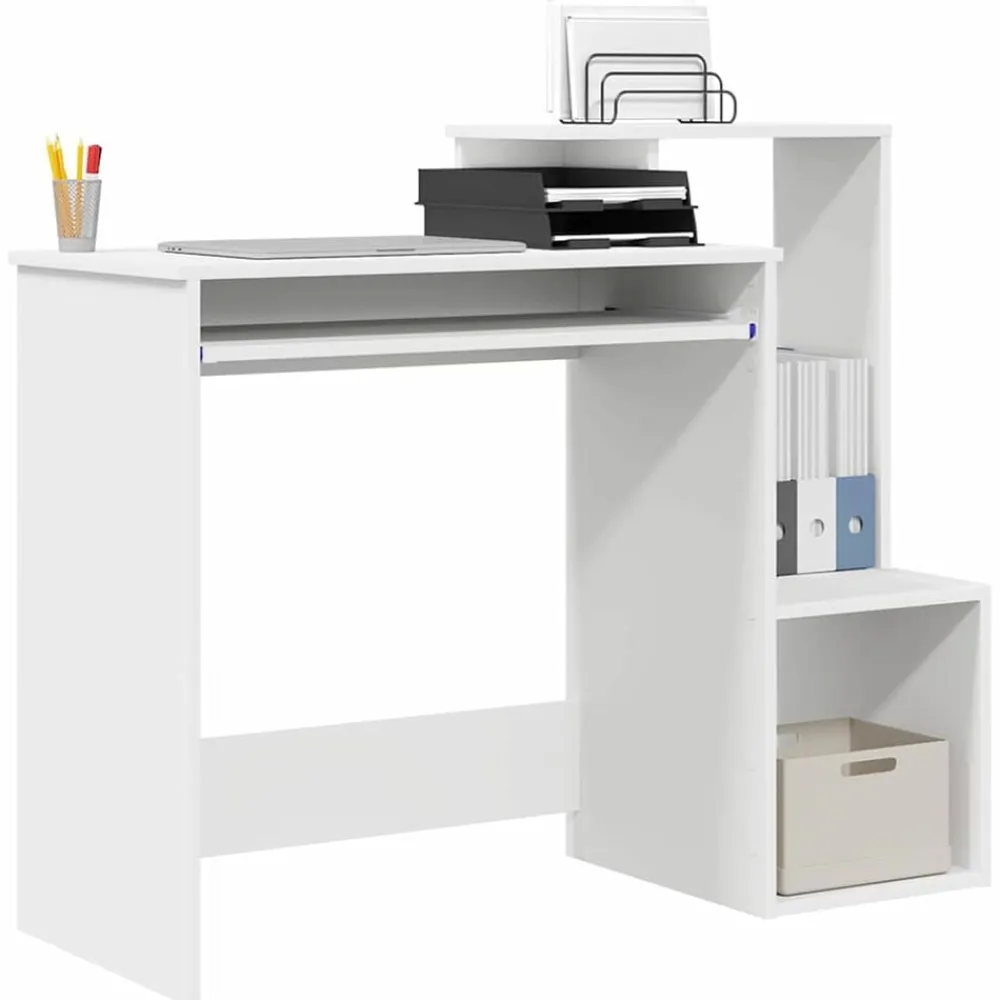 Kantoormeubelen*vidaXL Bureau met lade met plank 106 x 41 x 88.5 cm Bewerkt hout Wit