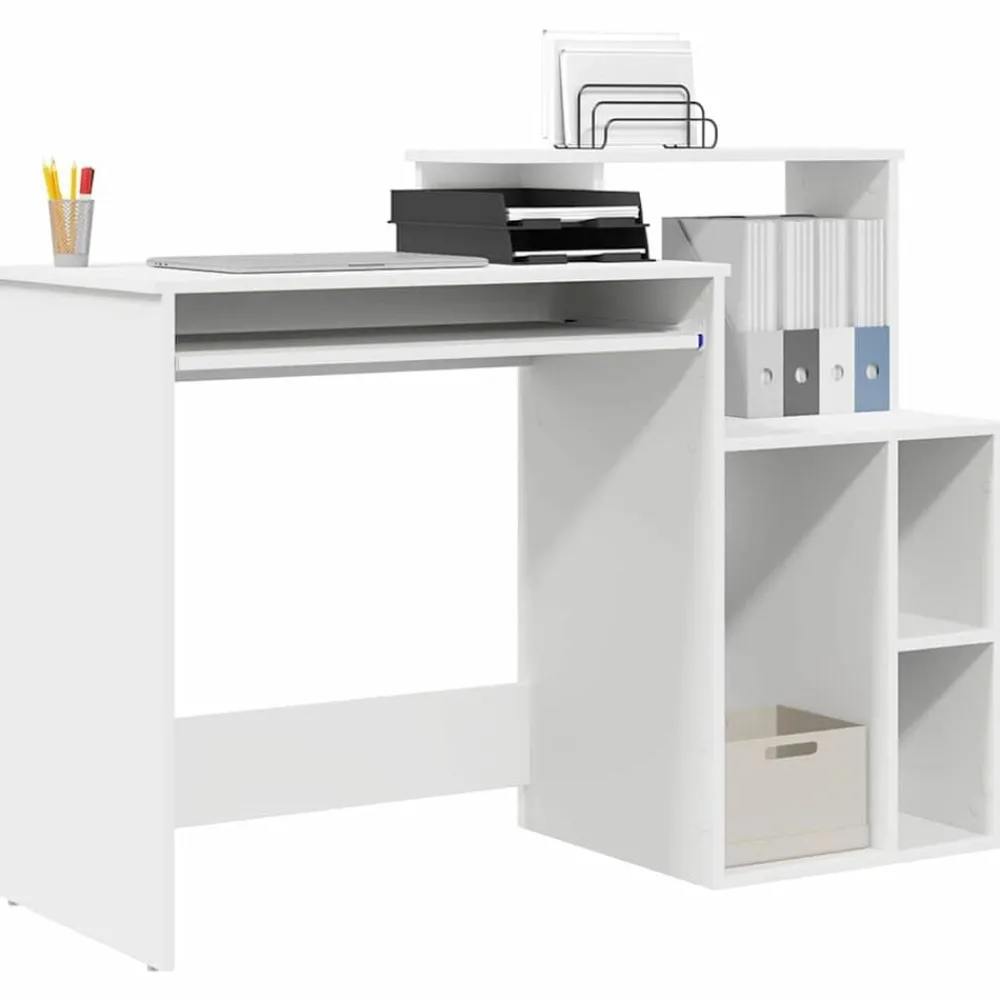 Kantoormeubelen*vidaXL Bureau met lade met plank 120,5 x 44 x 88,5 cm Bewerkt hout Wit