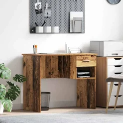 Kantoormeubelen*vidaXL Bureau met lade met plank 90 x 49 x 75 cm Bewerkt hout Oud hout