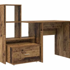 Kantoormeubelen*vidaXL Bureau met lade 131,5 x 50 x 106,5 cm Bewerkt hout Oud hout