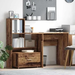 Kantoormeubelen*vidaXL Bureau met lade 131,5 x 50 x 106,5 cm Bewerkt hout Oud hout
