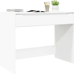 Kantoormeubelen*vidaXL Bureau met lade 100 x 50 x 78 cm Geconstrueerd hout Wit