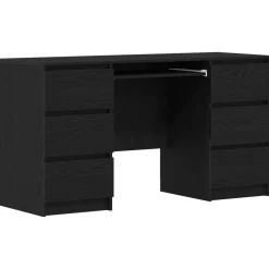 Kantoormeubelen*vidaXL Bureau met lade 140 x 50 x 76 cm Bewerkt hout Zwart eiken
